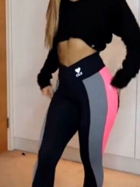 CLS Black High-Waist Colorblock Leggings with Pink & Gray Panels